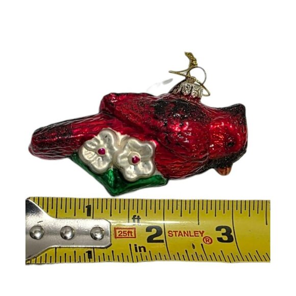 Vintage Thomas Pacconi Red Cardinal Glass Christmas Ornament Bird Floral Holiday - Picture 7 of 9